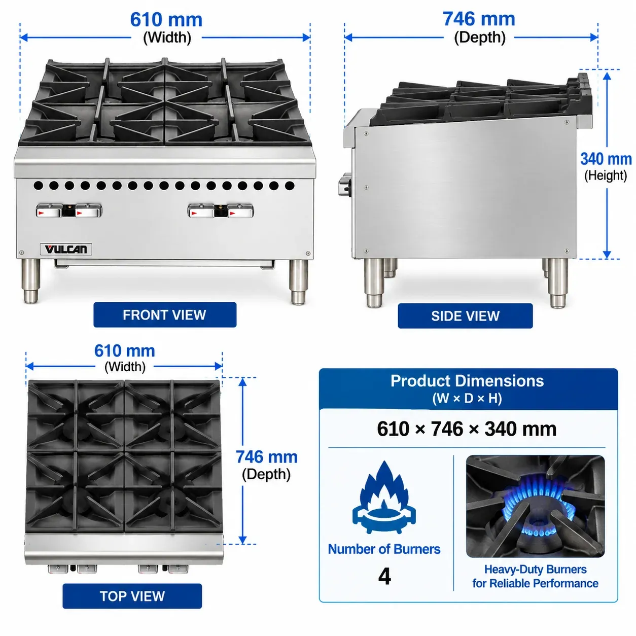 Commercial Gas Stove 4 Burners – VCRH24 / LDHP-4 / VULCAN - 2
