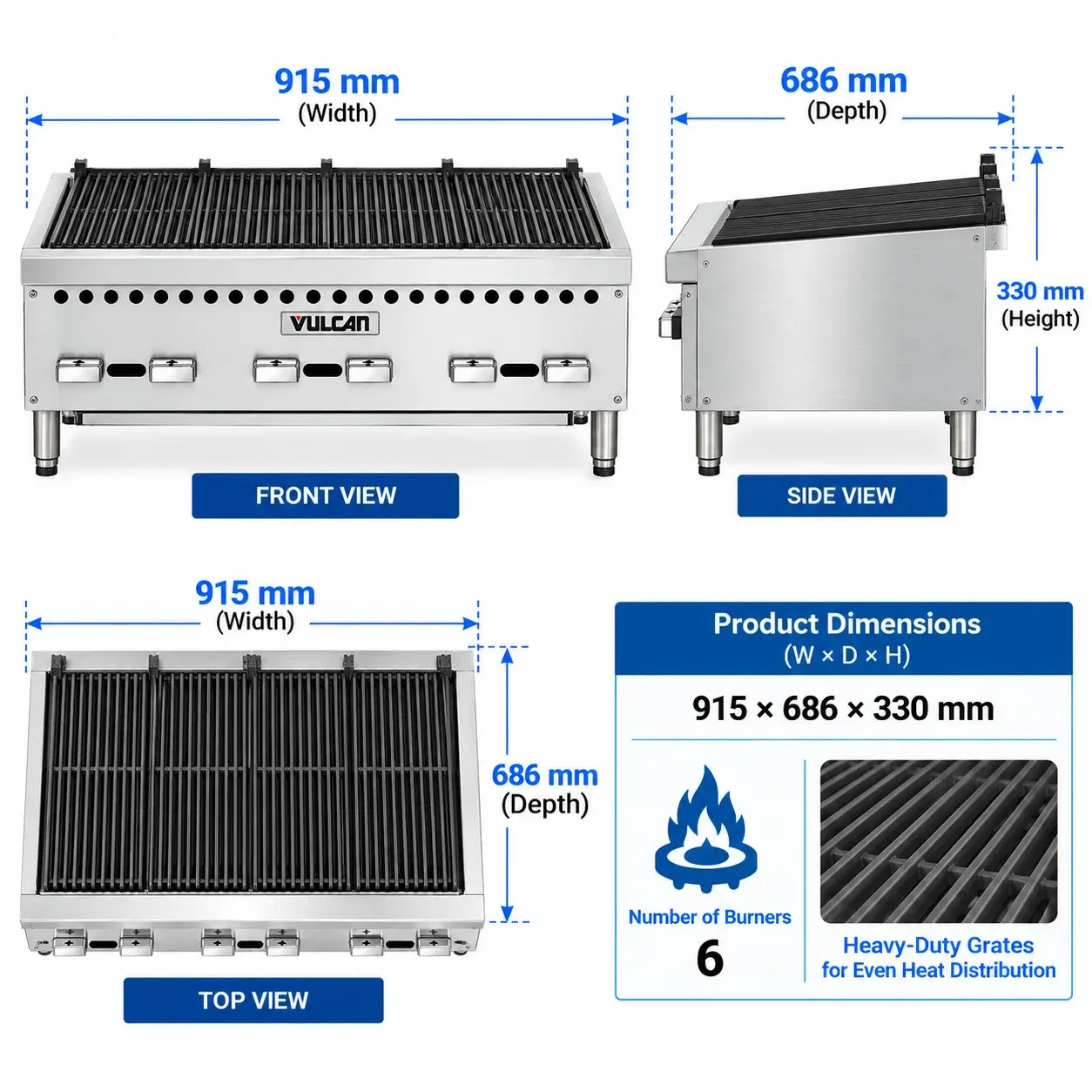 Commercial Gas Charbroiler 36" – 6 Burners – VCRB36 / VULCAN - 2