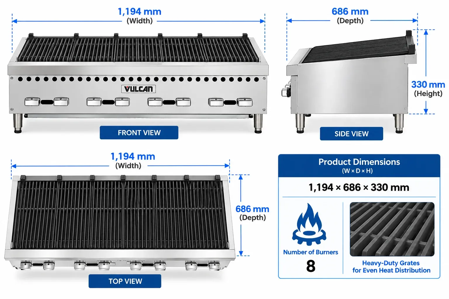 Commercial Gas Charbroiler 47" – 8 Burners – VCRB47 / VULCAN - 2