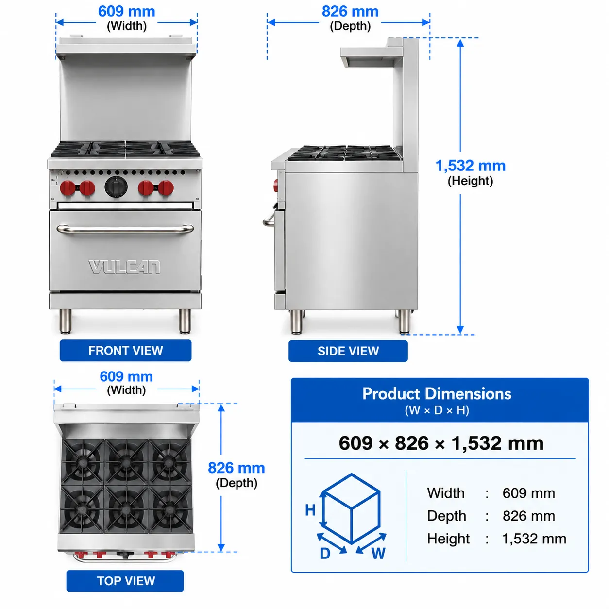 Commercial Gas Range with Oven 4 Burners – S24 / VULCAN - 2
